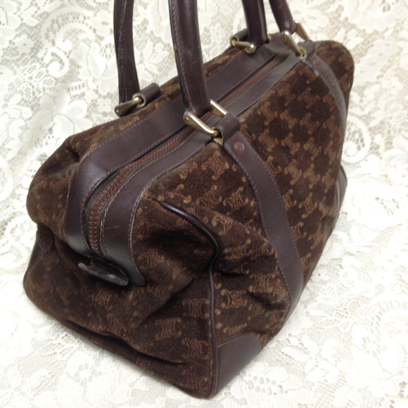 (SOLD) Vintage, Celine Brown Suede Boston Style Handbag - Picture 4 of 8